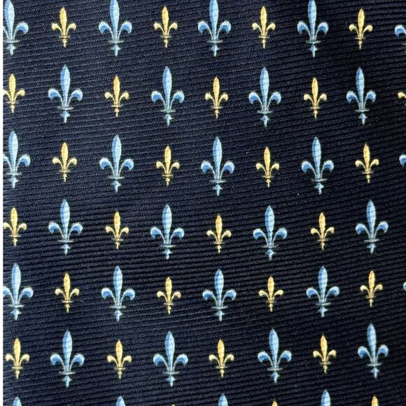 Alberto Piano Silk Tie Dark Blue Fleur-de-Lis Luxury Necktie 59.5" - Picture 2 of 5